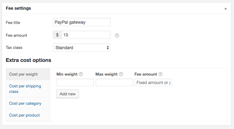 WooCommerce Payment Gateway Fee Settings