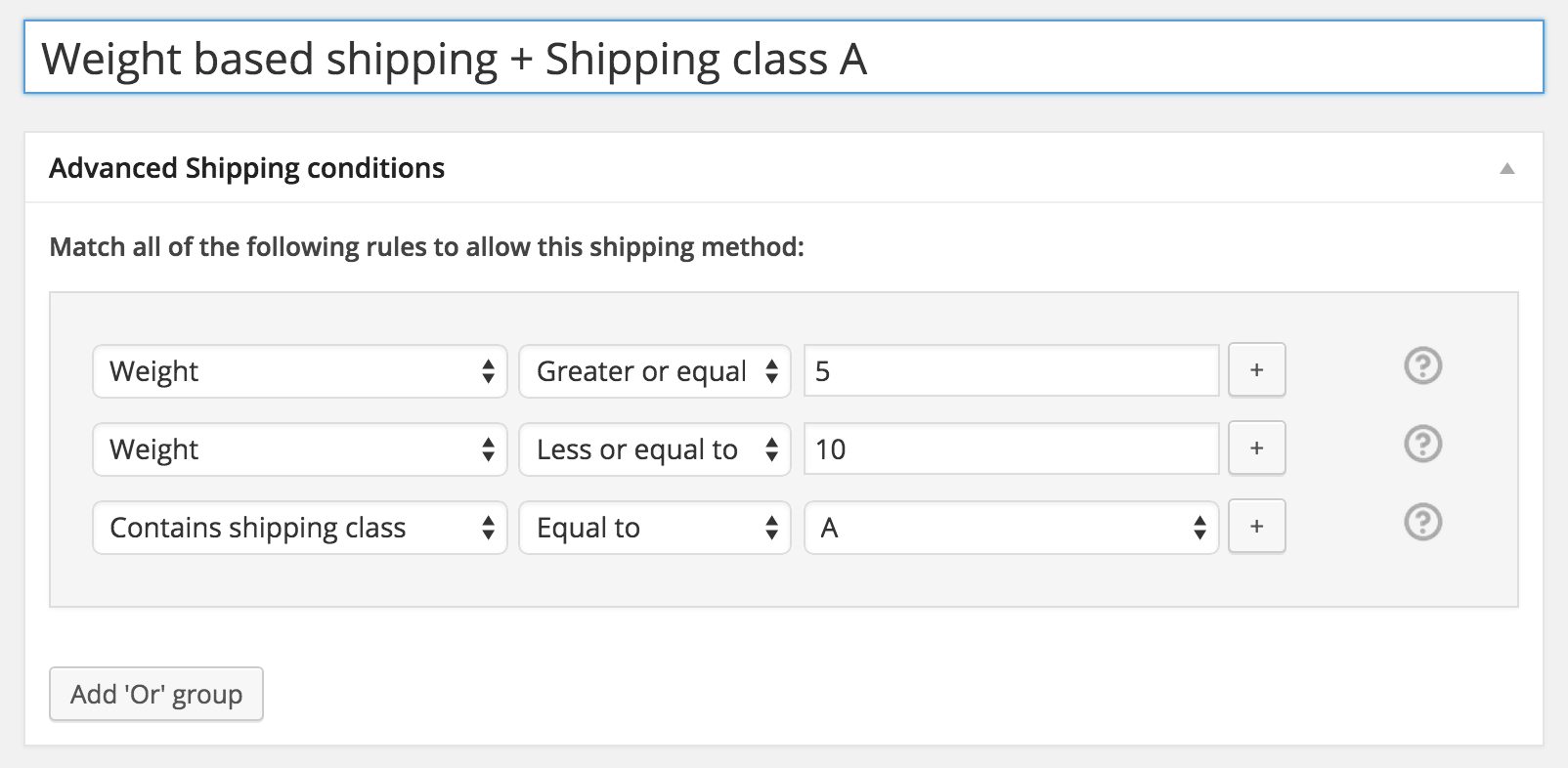 WooCommerce Weight Shipping Combination Example