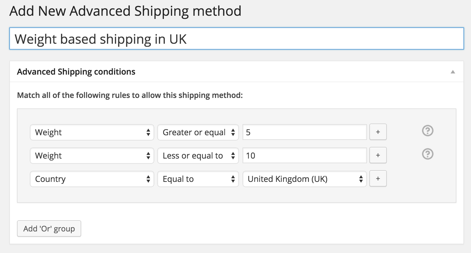 WooCommerce Weight Shipping Combination Example