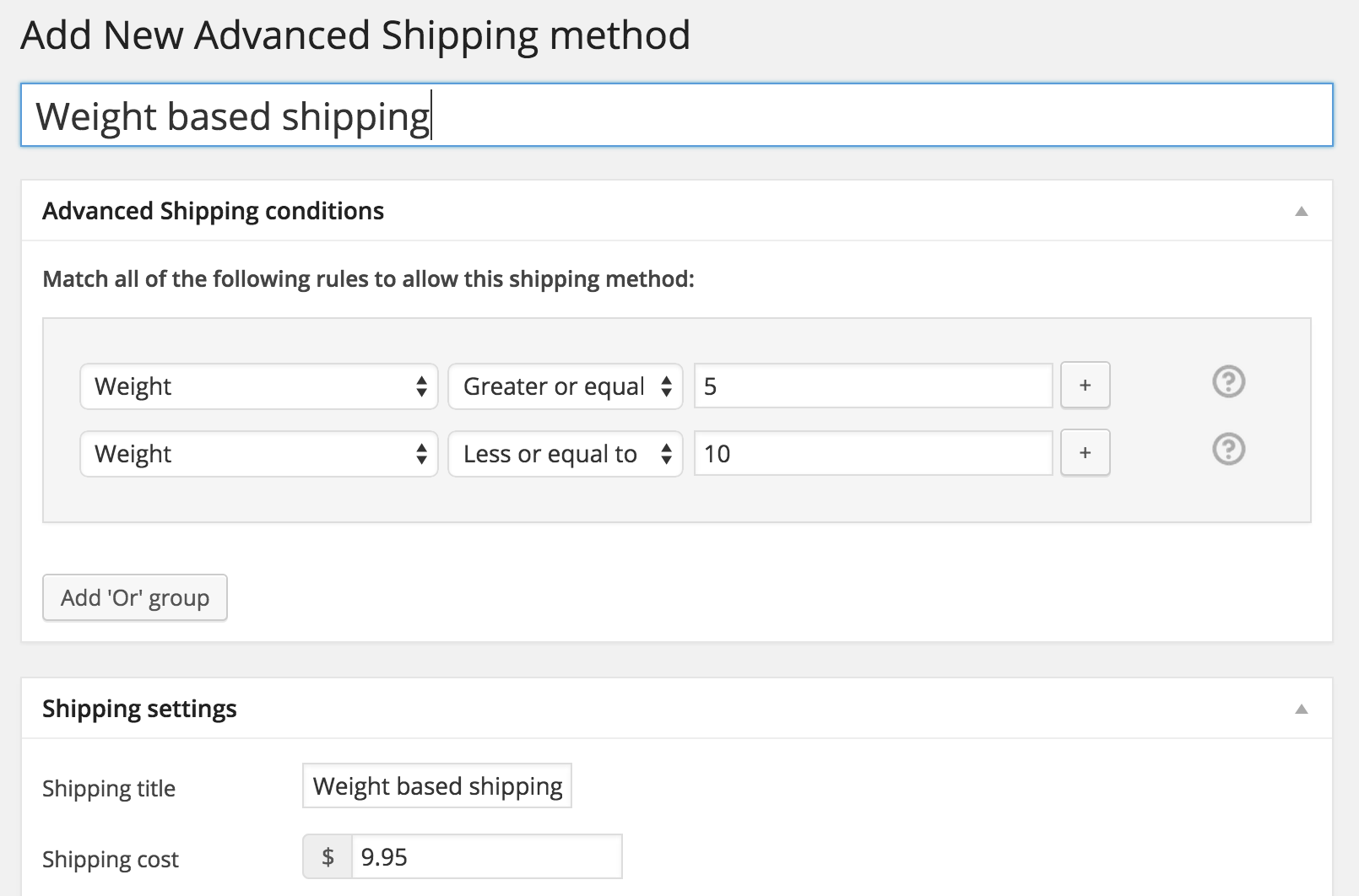 WooCommerce Advanced Shipping weight based example